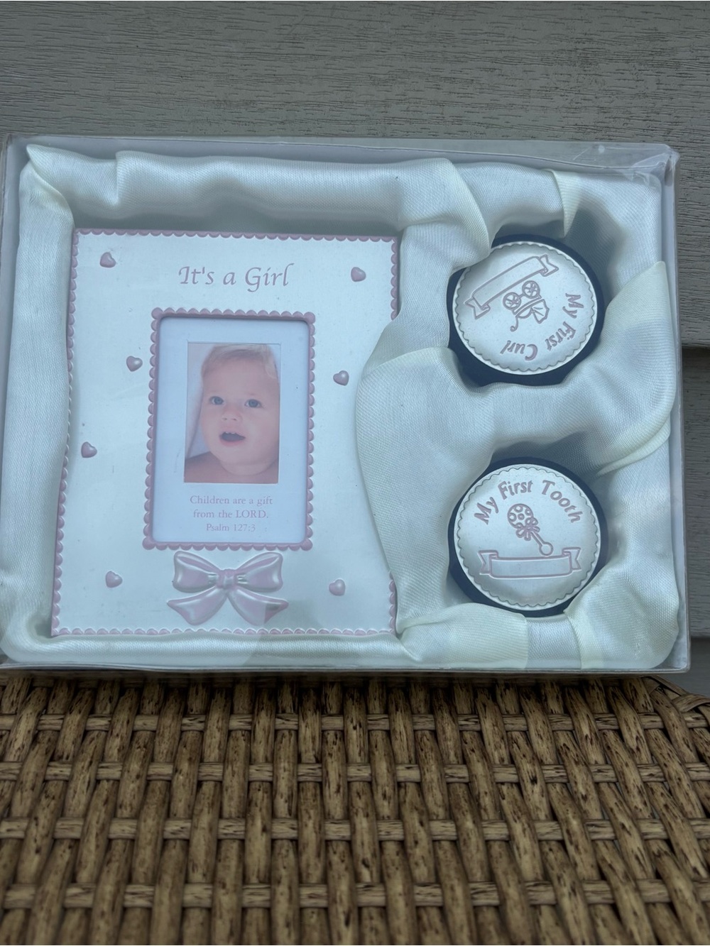Dicksons "It's A Girl" Baby Keepsake Gift Set -Picture Frame, First Tooth & Curl